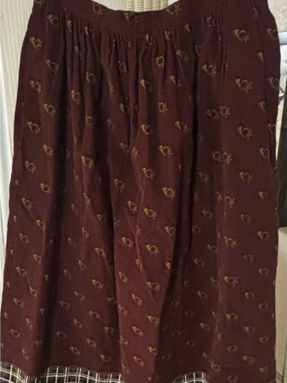 NWT Vintage Fenwick Corduroy Printed Pleated Midi Skirt Women Pocket Japan